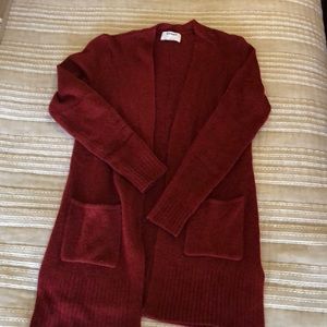 EUC red open front cardigan